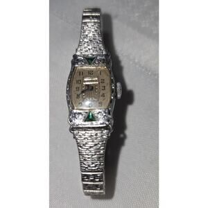 Antique Bulova Watch Emeralds Diamond Chips Non working Needs Batteries?